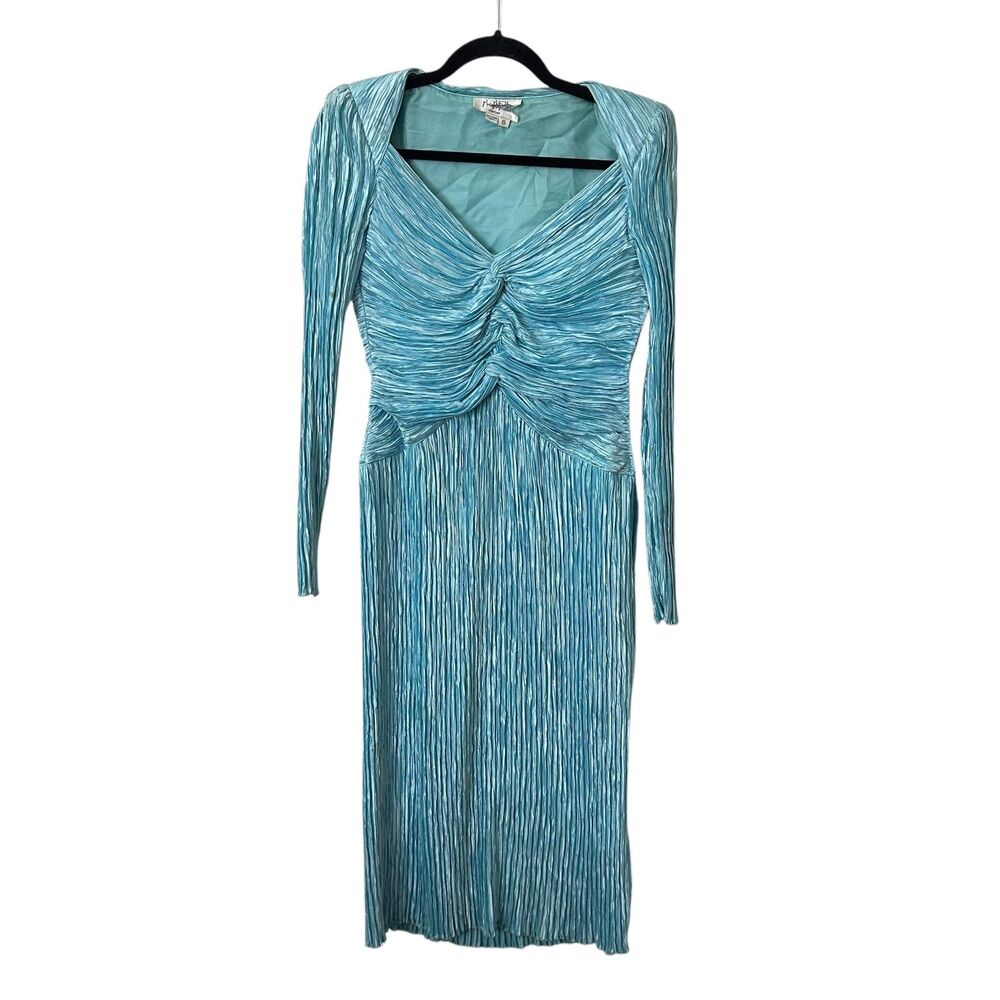 MARY MCFADDEN COUTURE 1980s Pleated Midi Dress Blue Sz 6‎